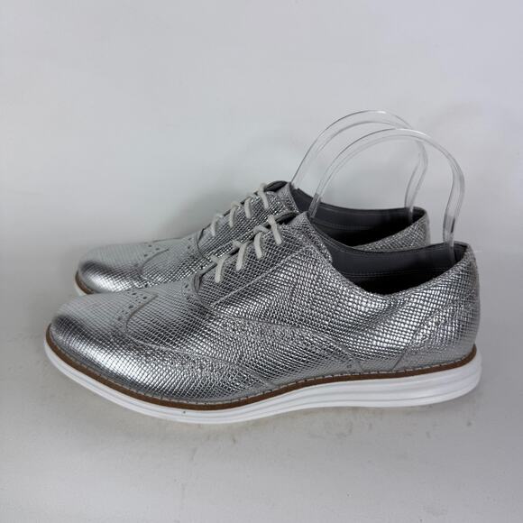 Cole Haan Grand.Os Oxford Shoes Womens 9 Metallic Silver Wingtip Lace-Up Comfort - Picture 5 of 10